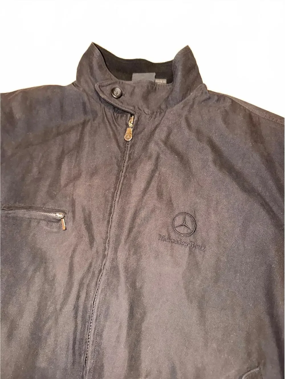 Vintage Mercedes-Benz Bomber Jacket Black Zip-Up Embroidered Logo Size L